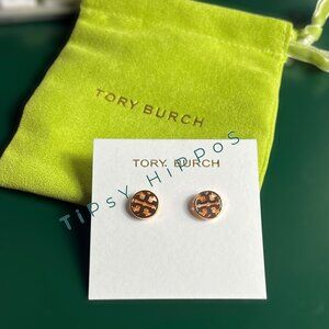 Tory Burch Rose Gold Logo Stud Earrings